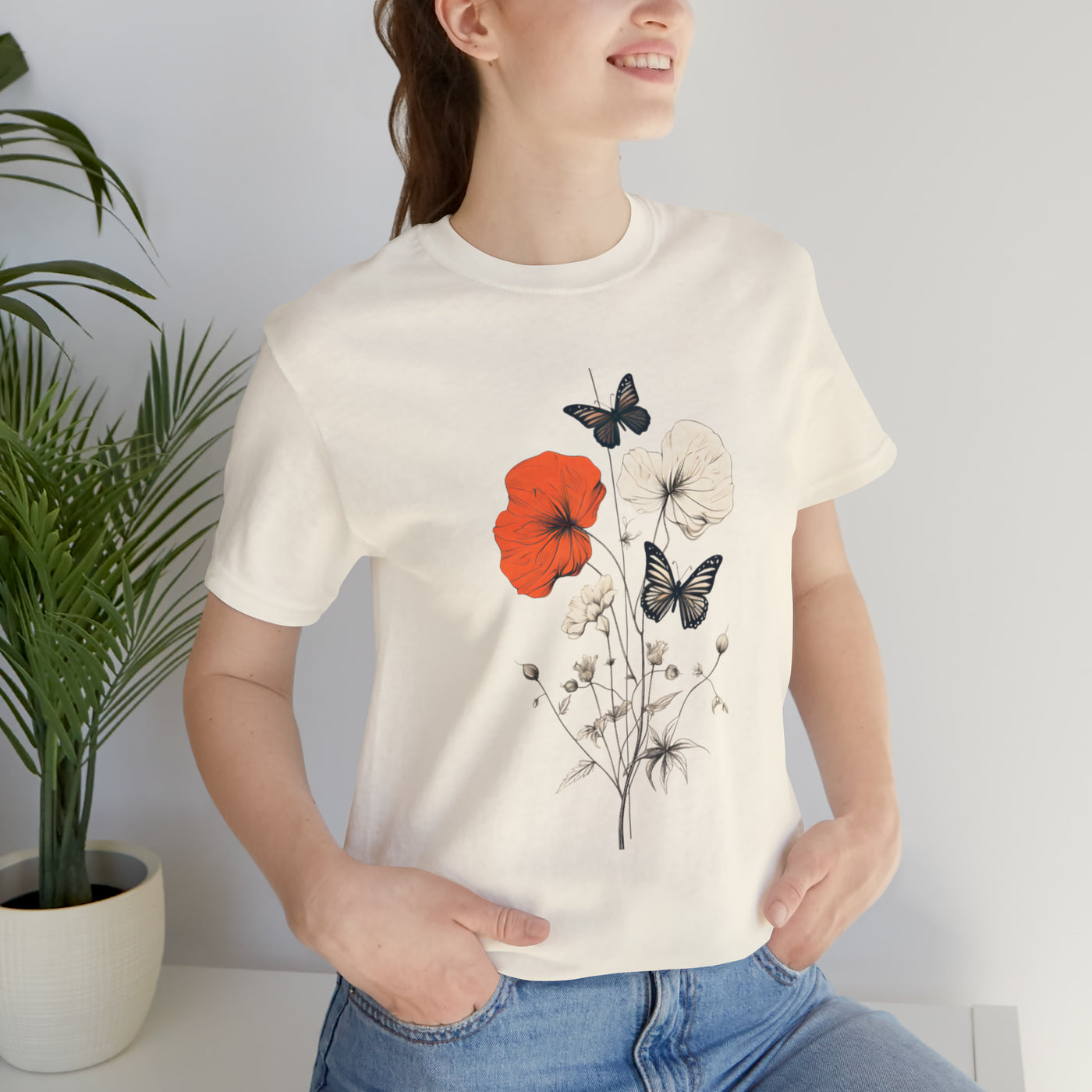 Minimalist design collection: Poppy flowers and butterflies