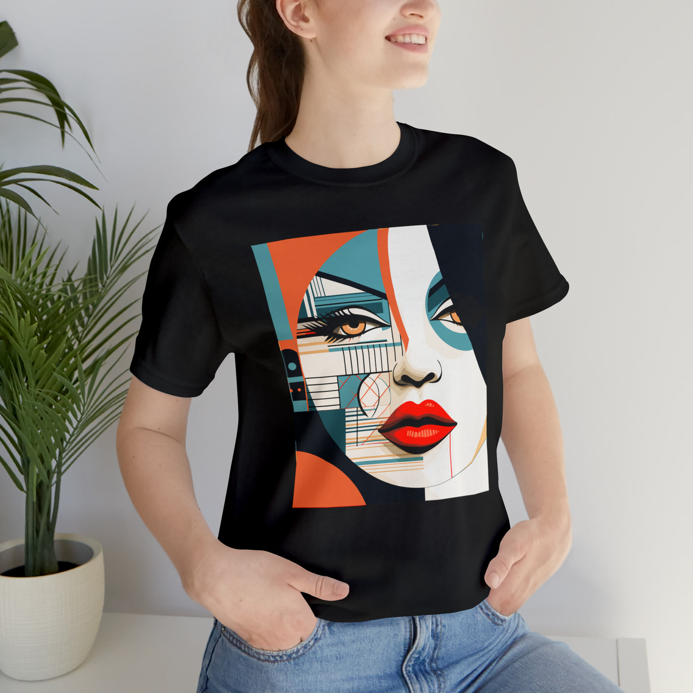 Graphical art and suprematism collection: Round girl's face with red lips