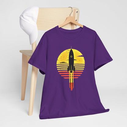 "Sunset Rocket Launch Space Exploration T-Shirt – Astronaut's Dream Graphic Tee"