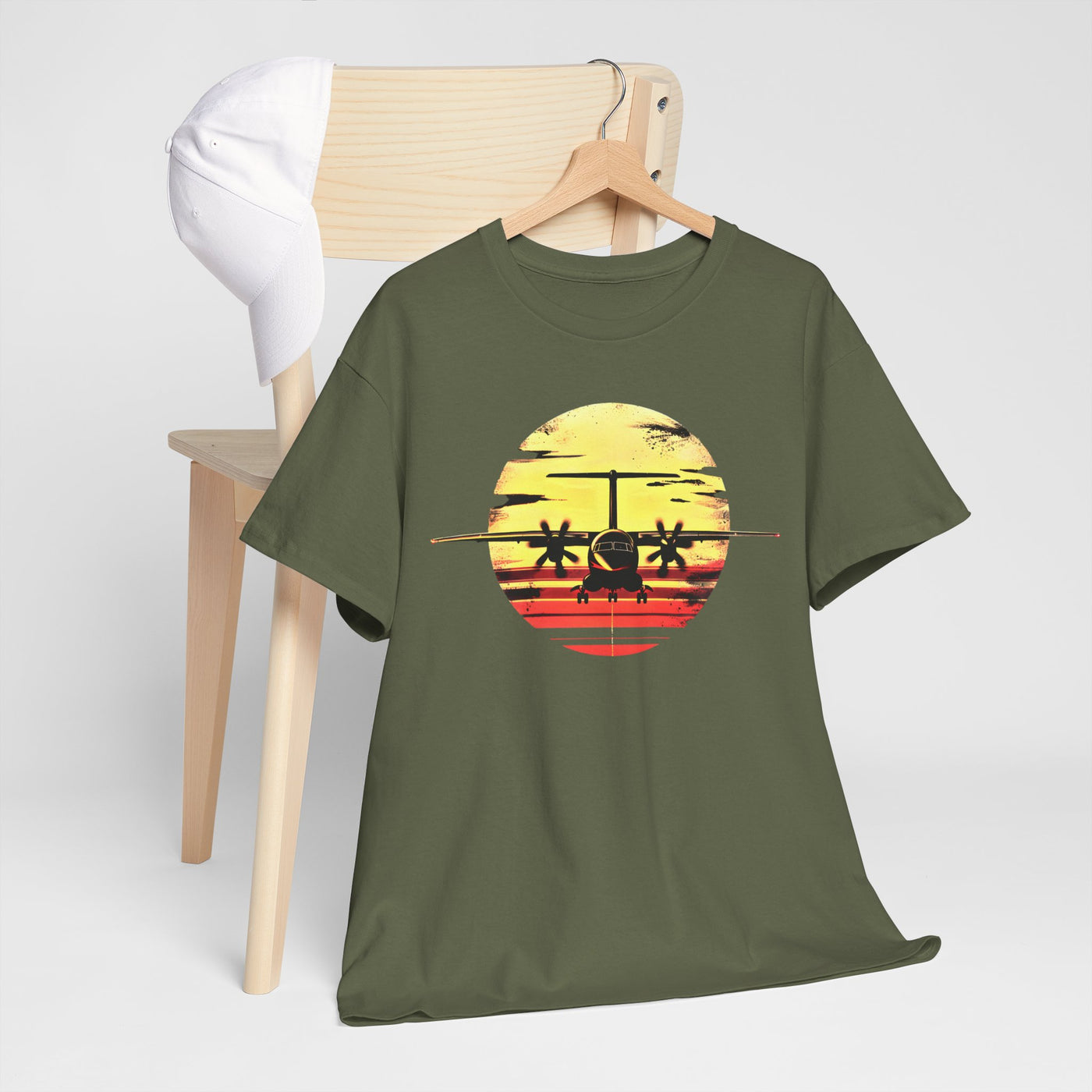 ATR-72 Turboprop Sunset Graphic T-Shirt – Aviation Art | Premium Cotton Tee