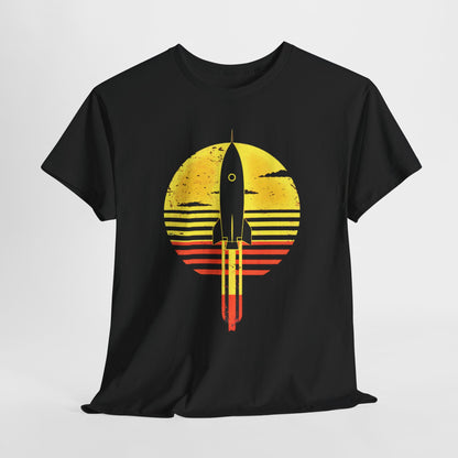 "Sunset Rocket Launch Space Exploration T-Shirt – Astronaut's Dream Graphic Tee"