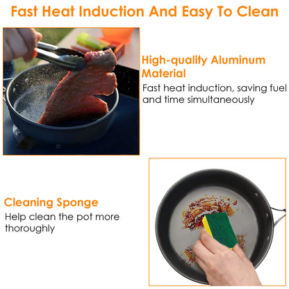 8Pcs Camping Cookingware Set Aluminum Pot Foldable Knife Fork Spoon For Hiking Picnic Outdoor