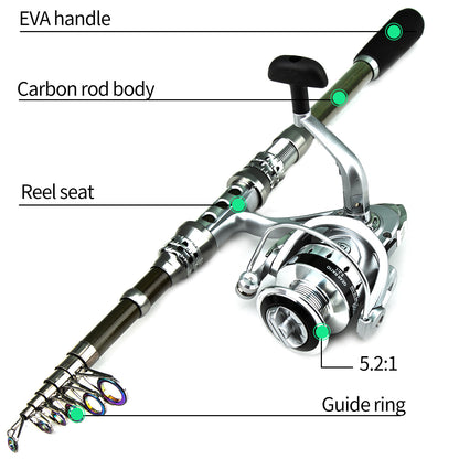 Telescopic Portable Long-Cast Rod And Reel Fishing Tackle Lure Rod Full Set