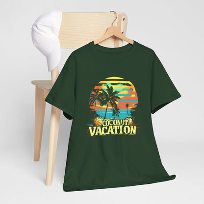 "Coconut Vacation T-Shirt - Tropical Island Vibes, Summer Beachwear"