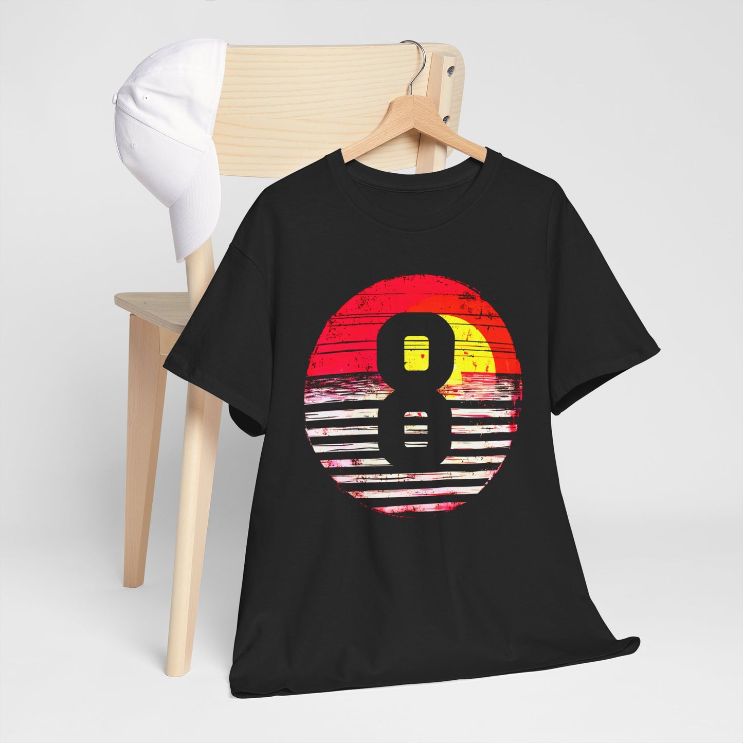 "Number 8 Sunset T-Shirt – Premium Cotton Tee with Vibrant Sunset Graphic, Casual & Comfortable Wear"