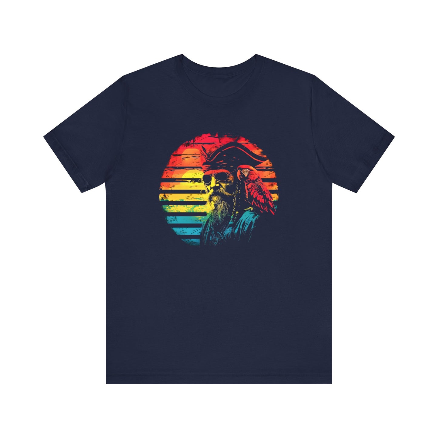Cool Vintage Pirate in Sunshades  with a Parrot Graphic Unisex Tee - Perfect for Summer Adventures