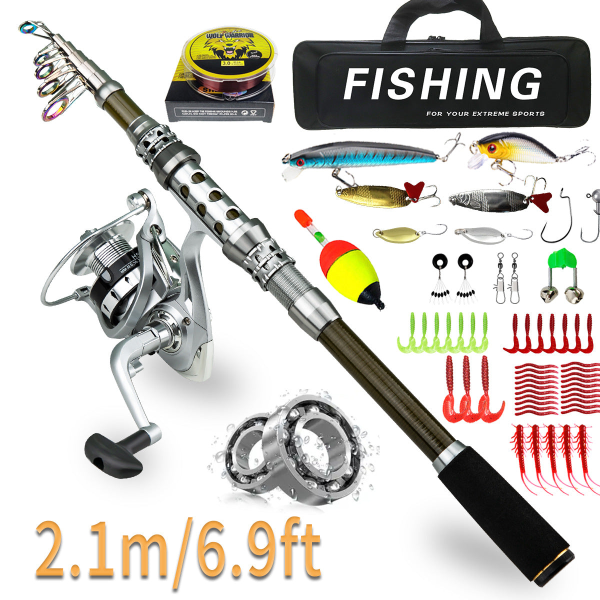 Telescopic Portable Long-Cast Rod And Reel Fishing Tackle Lure Rod Full Set