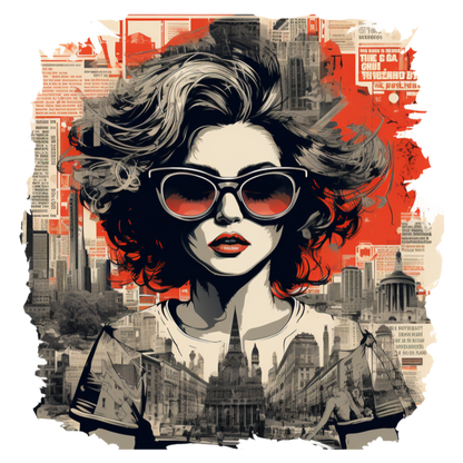 Girls power: Black and Red City Life Girl Art