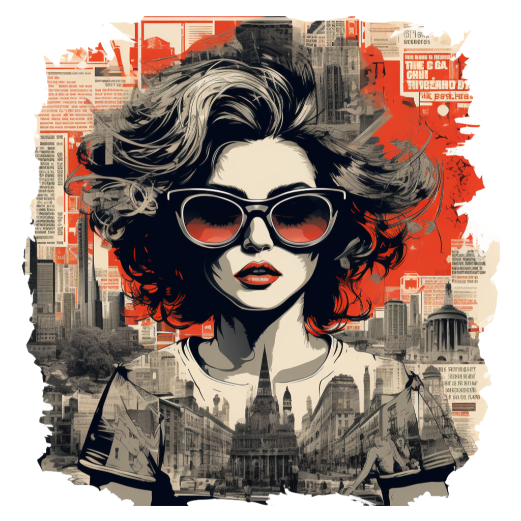 Girls power: Black and Red City Life Girl Art