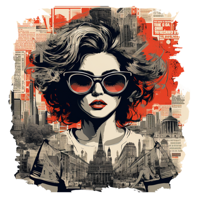 Girls power: Black and Red City Life Girl Art