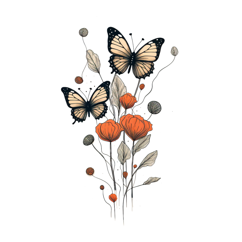 Minimalist art collection: Butterflies and flowers