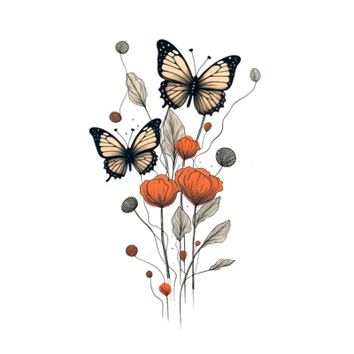 Minimalist art collection: Butterflies and flowers