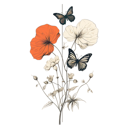 Minimalist design collection: Poppy flowers and butterflies