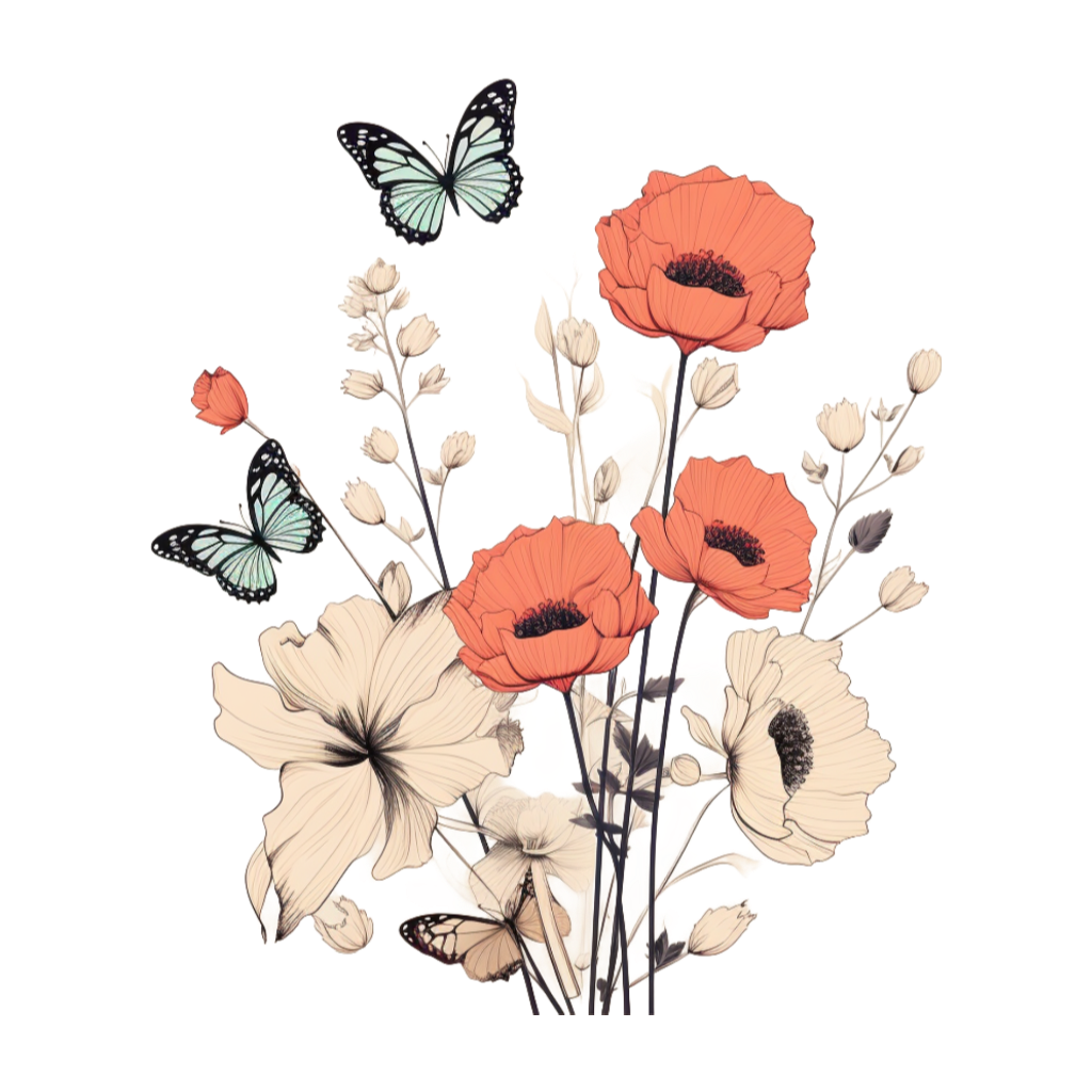 Minimalistic design collection: Butterflies and flowers