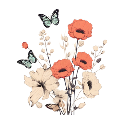 Minimalistic design collection: Butterflies and flowers