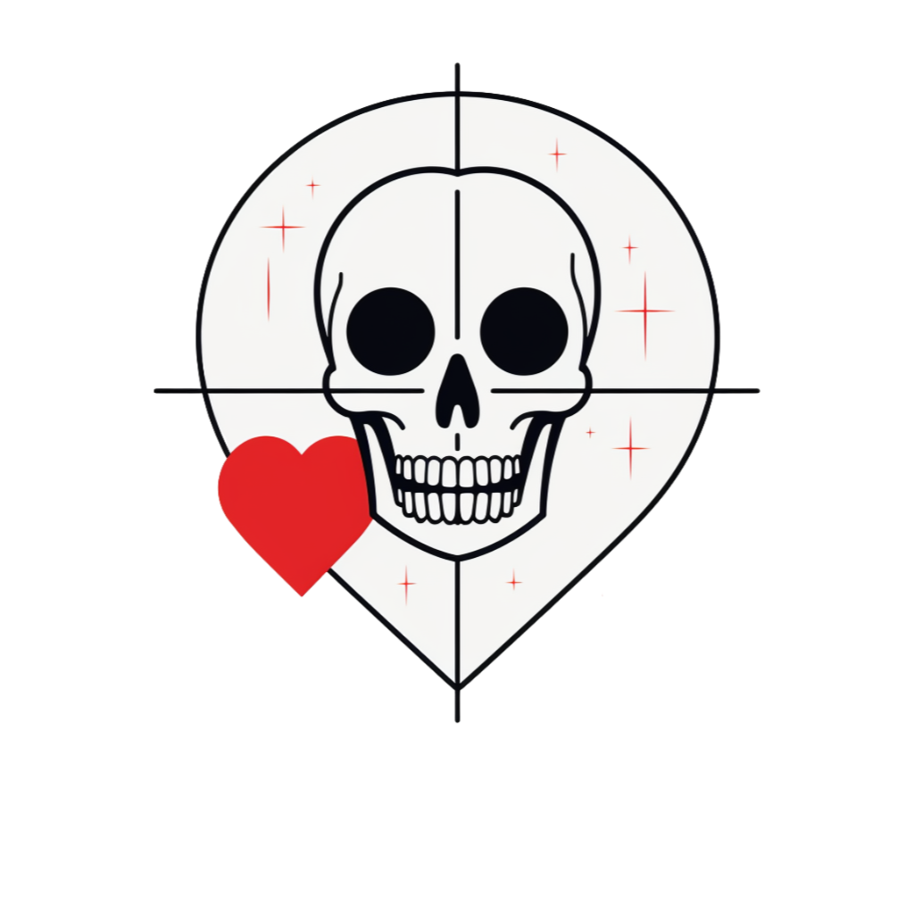 Graphical skeletons collection: Skull with a Heart Line art minimalist