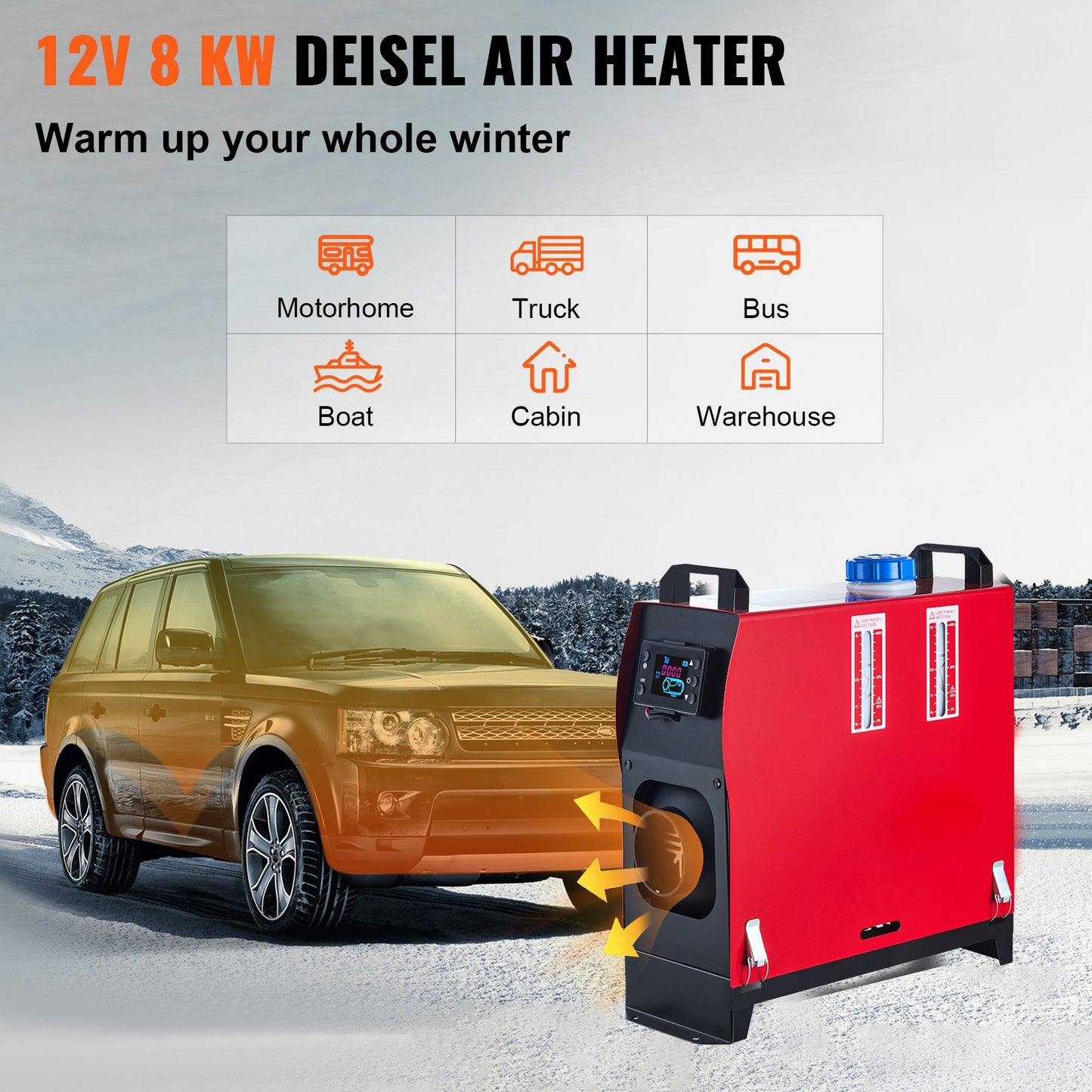 5KW Diesel Air Heater All In One 12V Diesel Parking Heater Silencer 5000W Diesel Heater Remote Control With LCD Switch For RV Motorhome Bus And Trailer