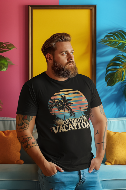 "Coconut Vacation T-Shirt - Tropical Island Vibes, Summer Beachwear"