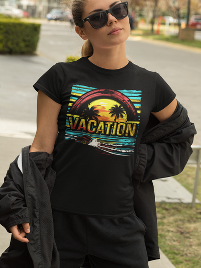 Seaside Palm Sunset Vacation T-Shirt – Coastal Vibes Graphic Tee for Beach Lovers