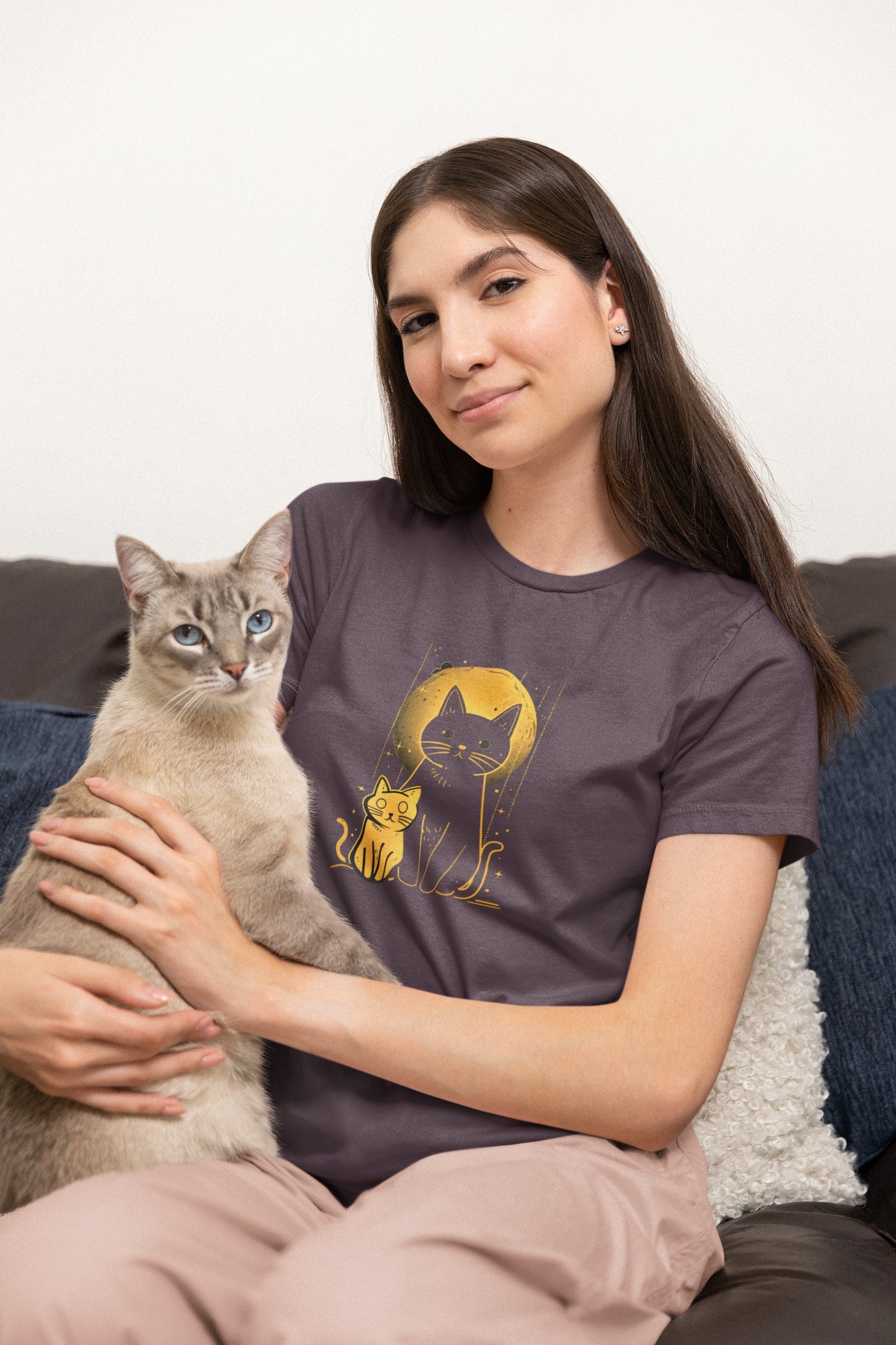 Two Cats Under Full Moon T-shirt Design