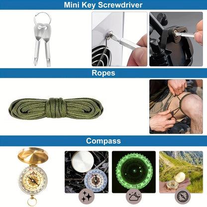 Outdoor Camping Gear Set Includes A Sleeping Bag Whistle Compass Mini Wrench And Rope