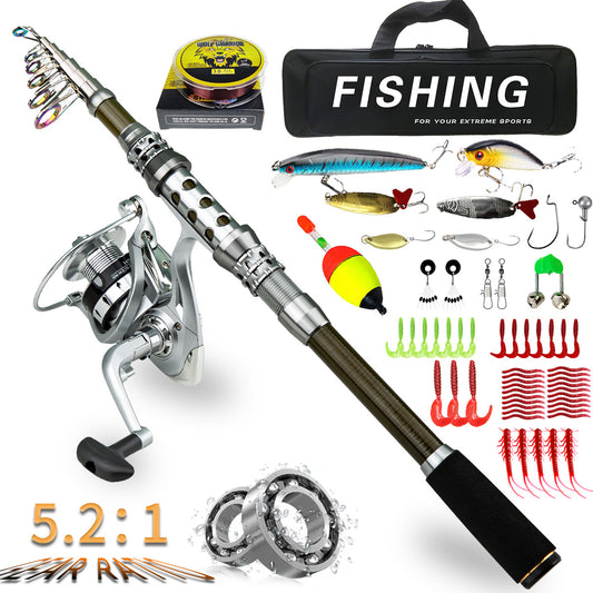 Telescopic Portable Long-Cast Rod And Reel Fishing Tackle Lure Rod Full Set