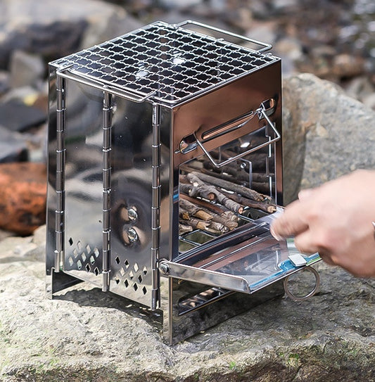 Stainless Steel Firewood Stove Camping Portable Folding