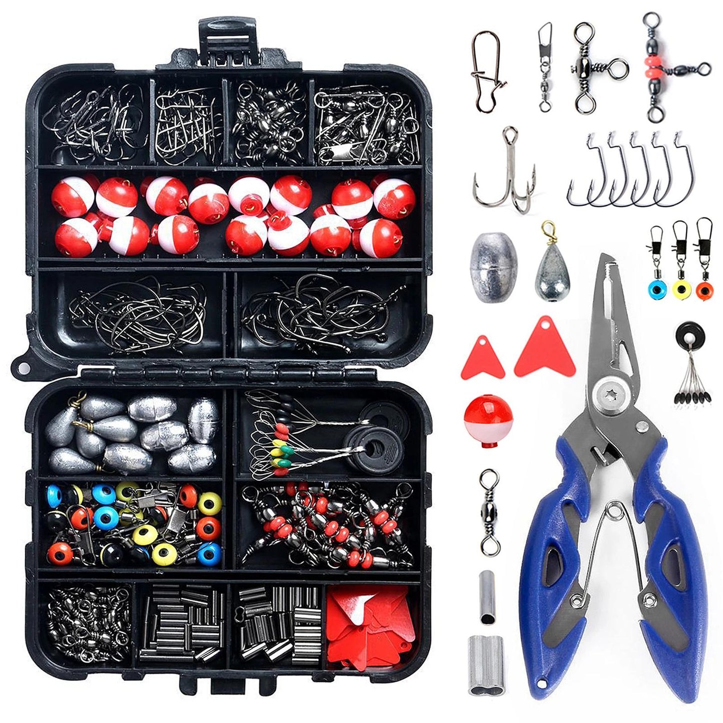 Support pan European shipping--263pcs Outdoor Fishing Accessories Set With Tackle Box Including Plier Jig Hooks Sinker Weight Swivels Snaps Sinker Slides Kit
