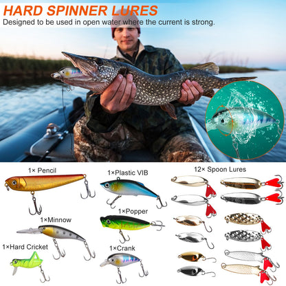 375Pcs Fishing Baits And Tackle Box Saltwater Freshwater Fishing Lures Kit Lifelike Popper Crankbaits Crickets Frogs Spoon Lures Maggots