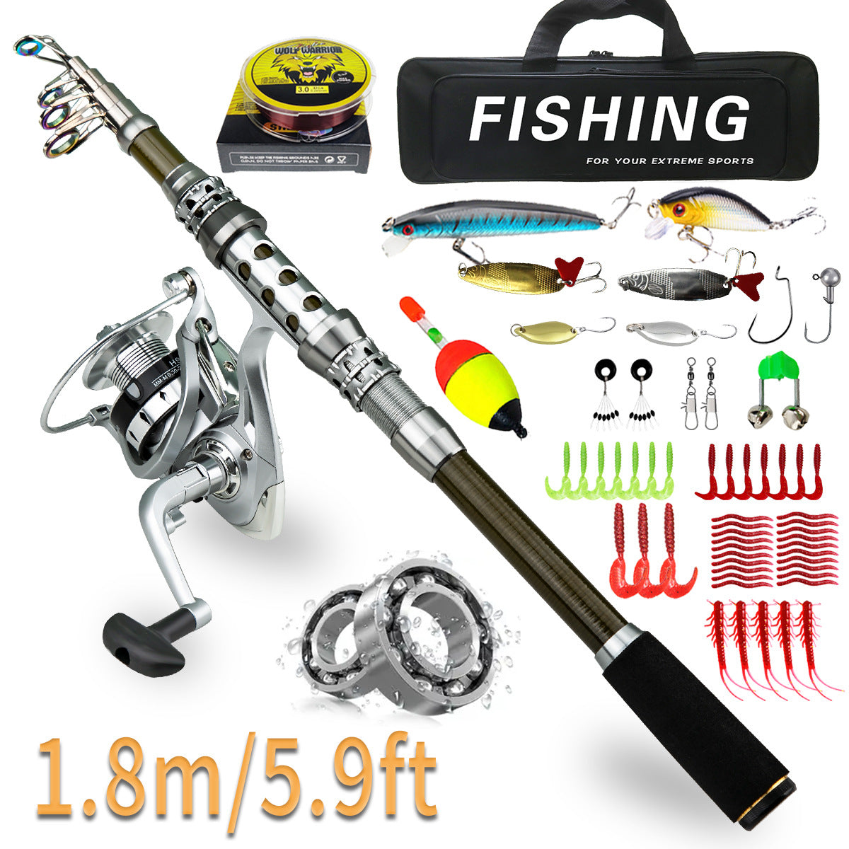 Telescopic Portable Long-Cast Rod And Reel Fishing Tackle Lure Rod Full Set