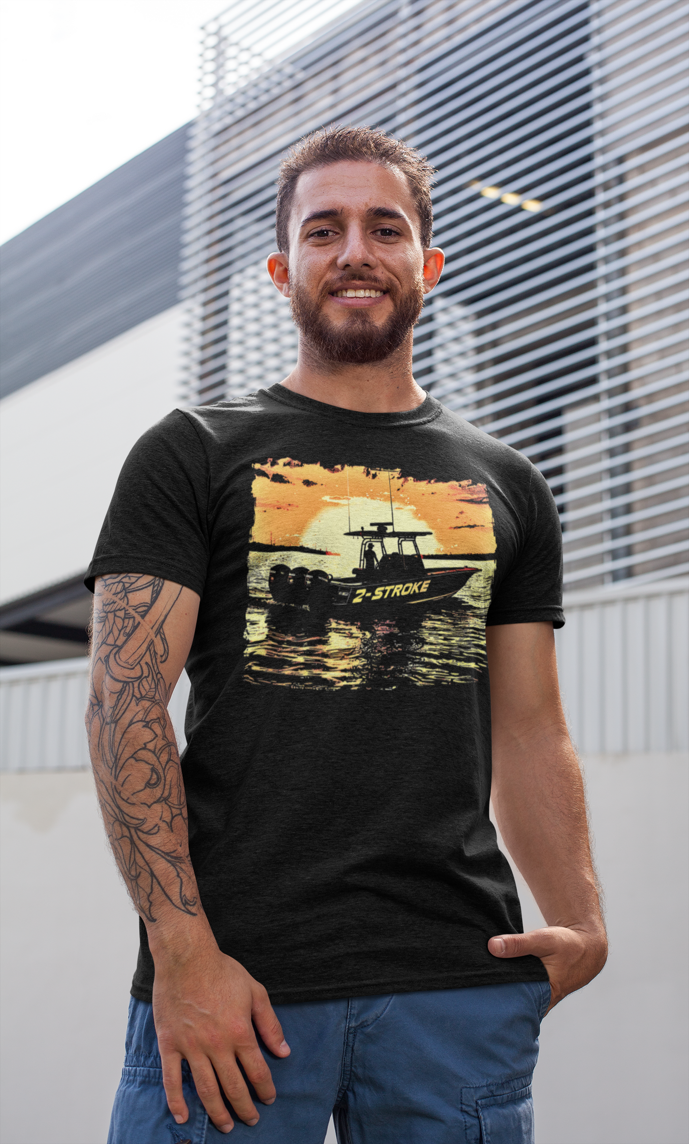 "2-Stroke Outboards Boating" - Classic Motorboating With Smoking Engines  T-Shirt"