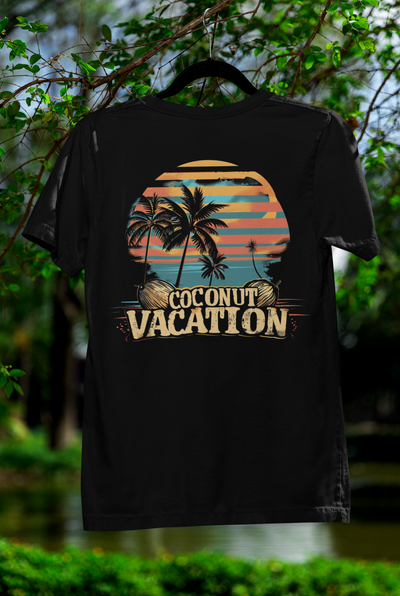 "Coconut Vacation T-Shirt - Tropical Island Vibes, Summer Beachwear"