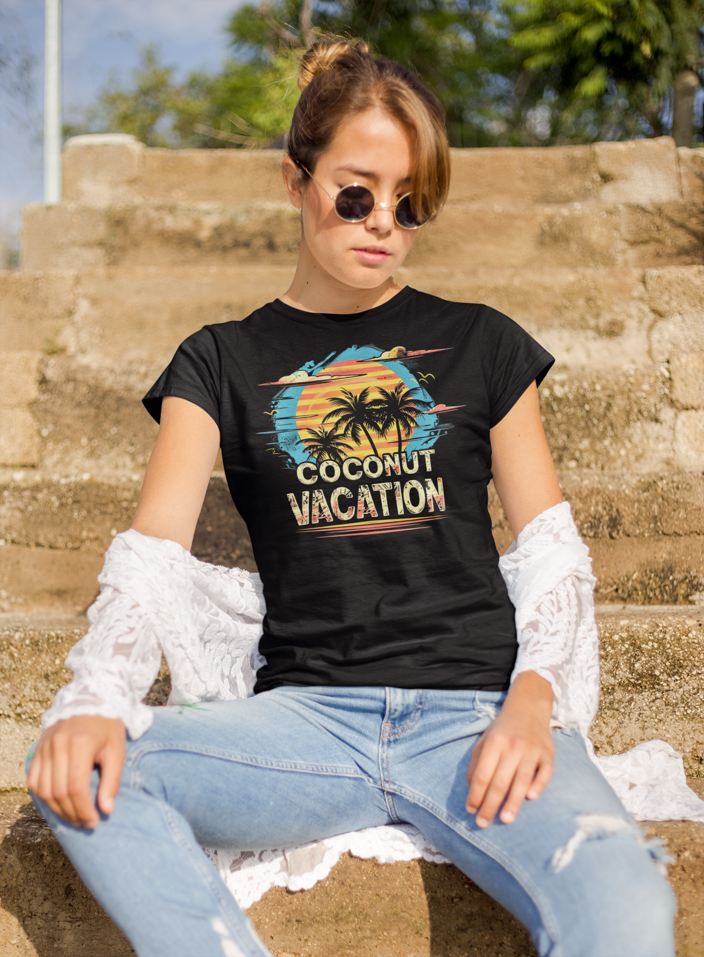 "Coconut Palms Vacation T-Shirt - Tropical Island Getaway, Summer Vibes Tee"