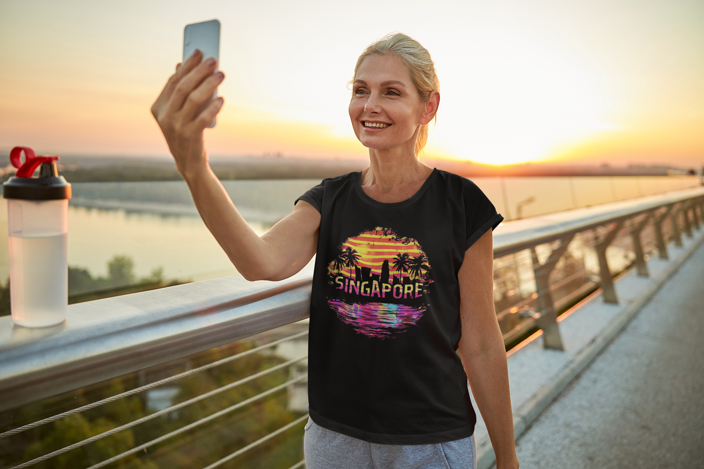 "Singapore Sunset T-Shirt - Scenic Skyline Graphic Unisex Tee"