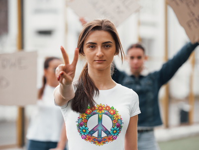 SAY NO TO WAR COLLECTION: Peace and Love symbol in fowers