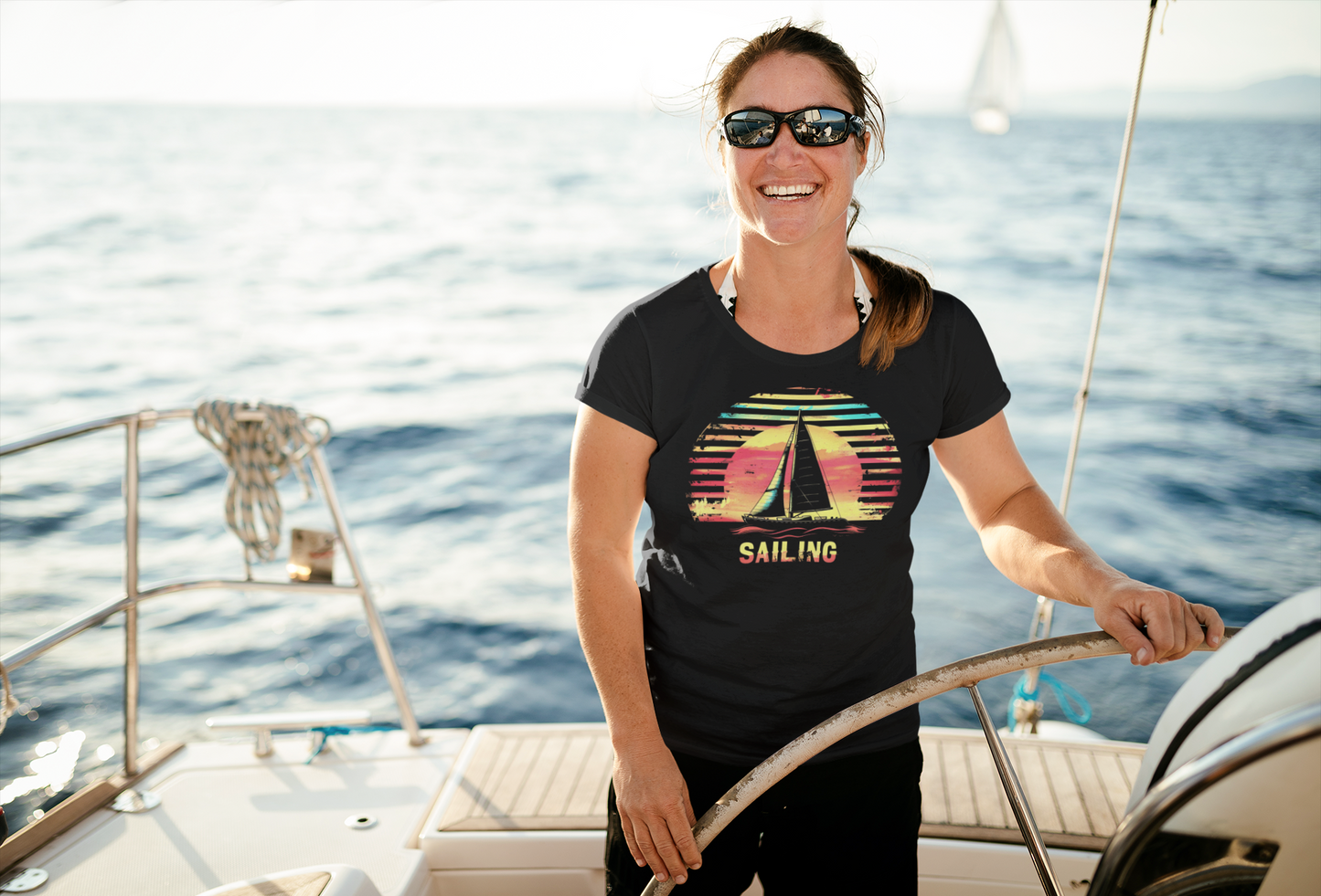 "Sailing Sunset Nautical T-Shirt - Elegant Twilight Sail Design"