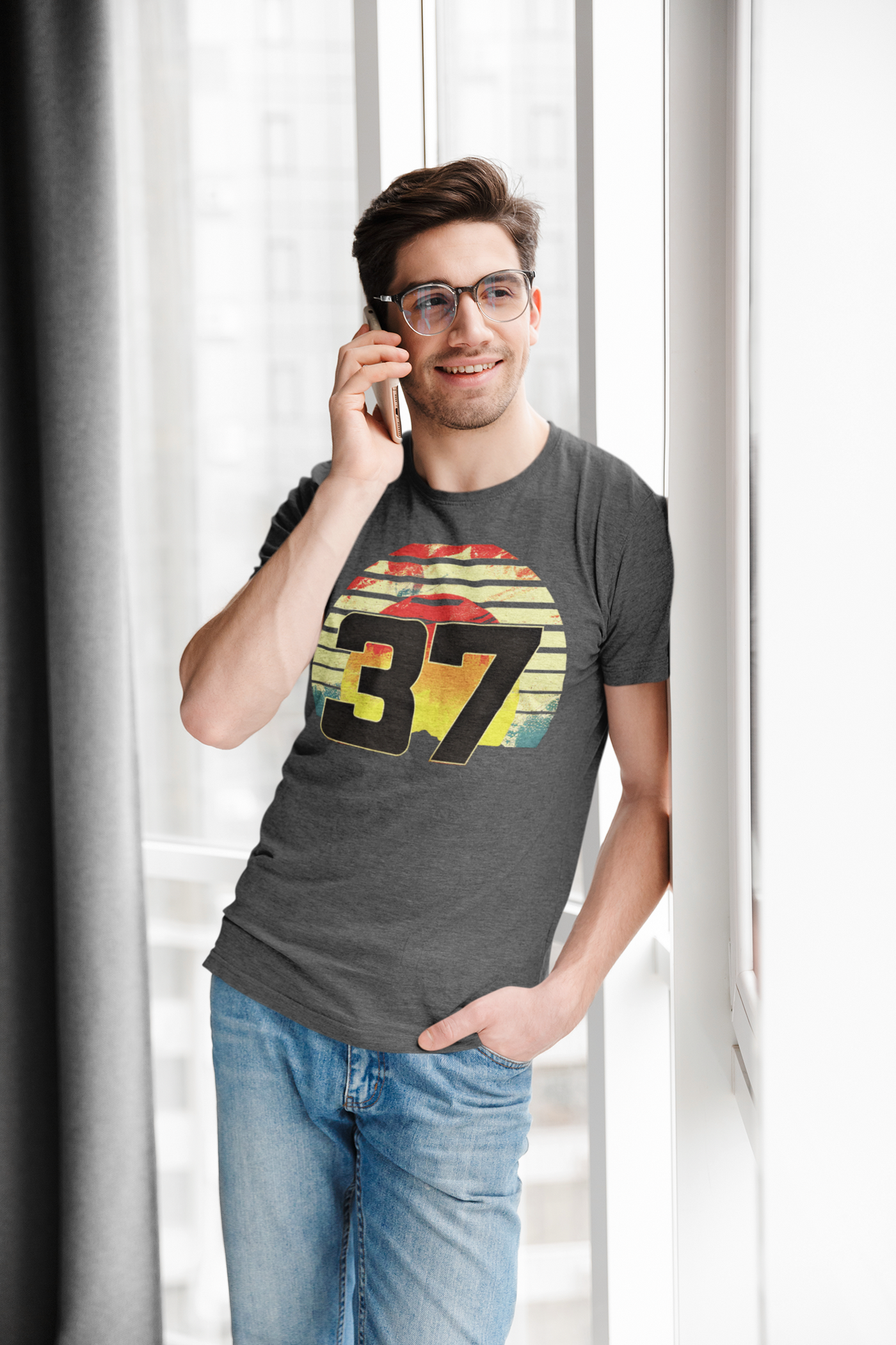 Lucky 37 Number Sunset T-Shirt | Unique Graphic Tee for Fans of Bold Style