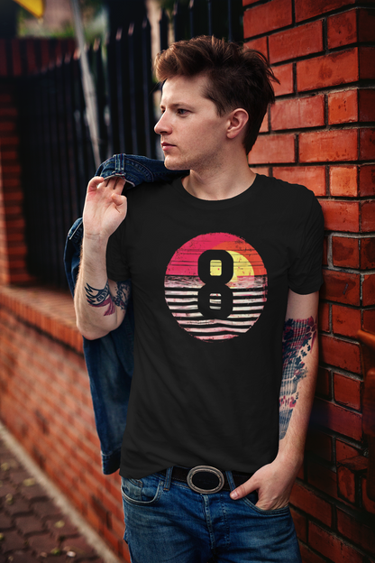 "Number 8 Sunset T-Shirt – Premium Cotton Tee with Vibrant Sunset Graphic, Casual & Comfortable Wear"