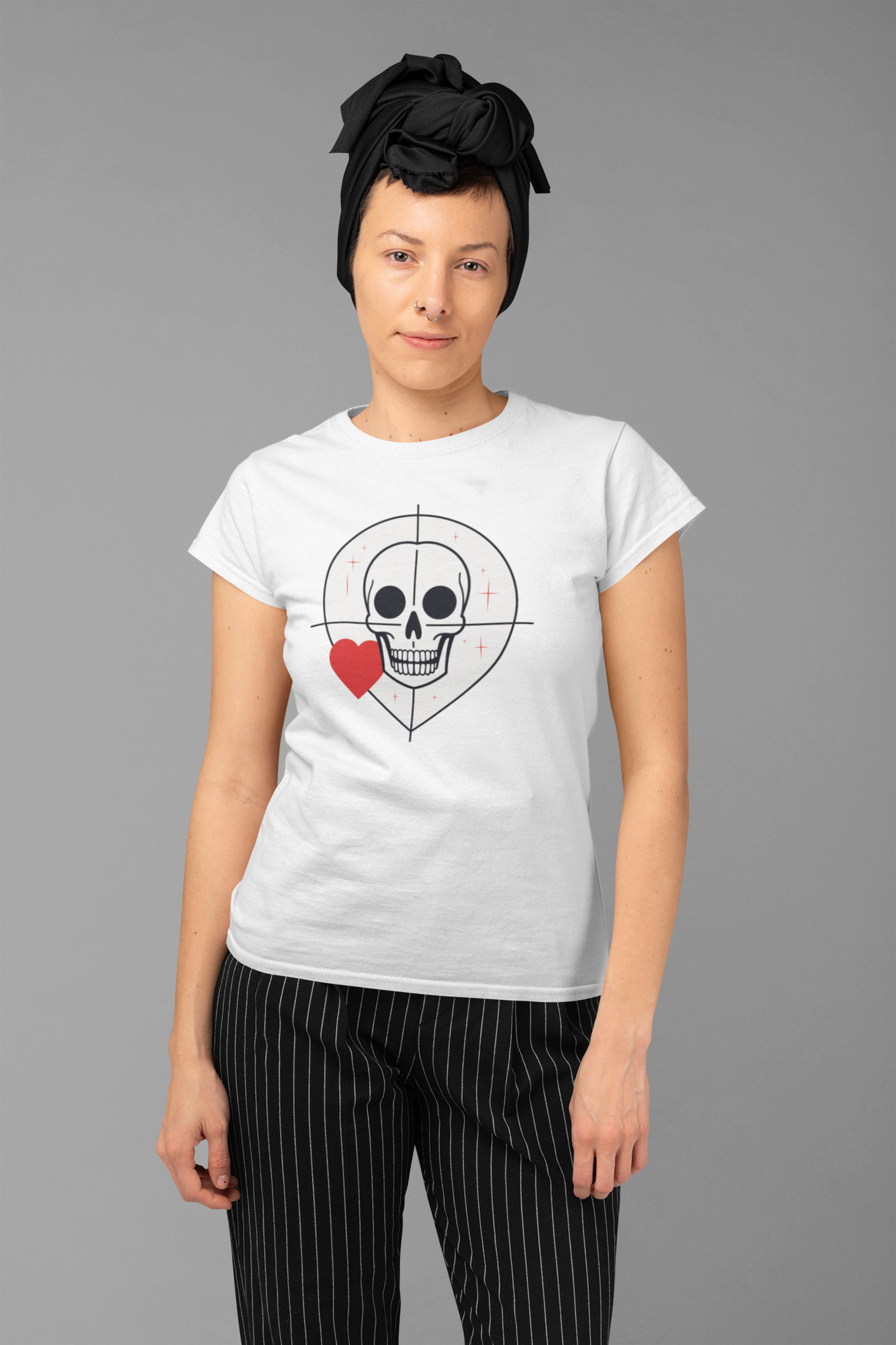 Graphical skeletons collection: Skull with a Heart Line art minimalist