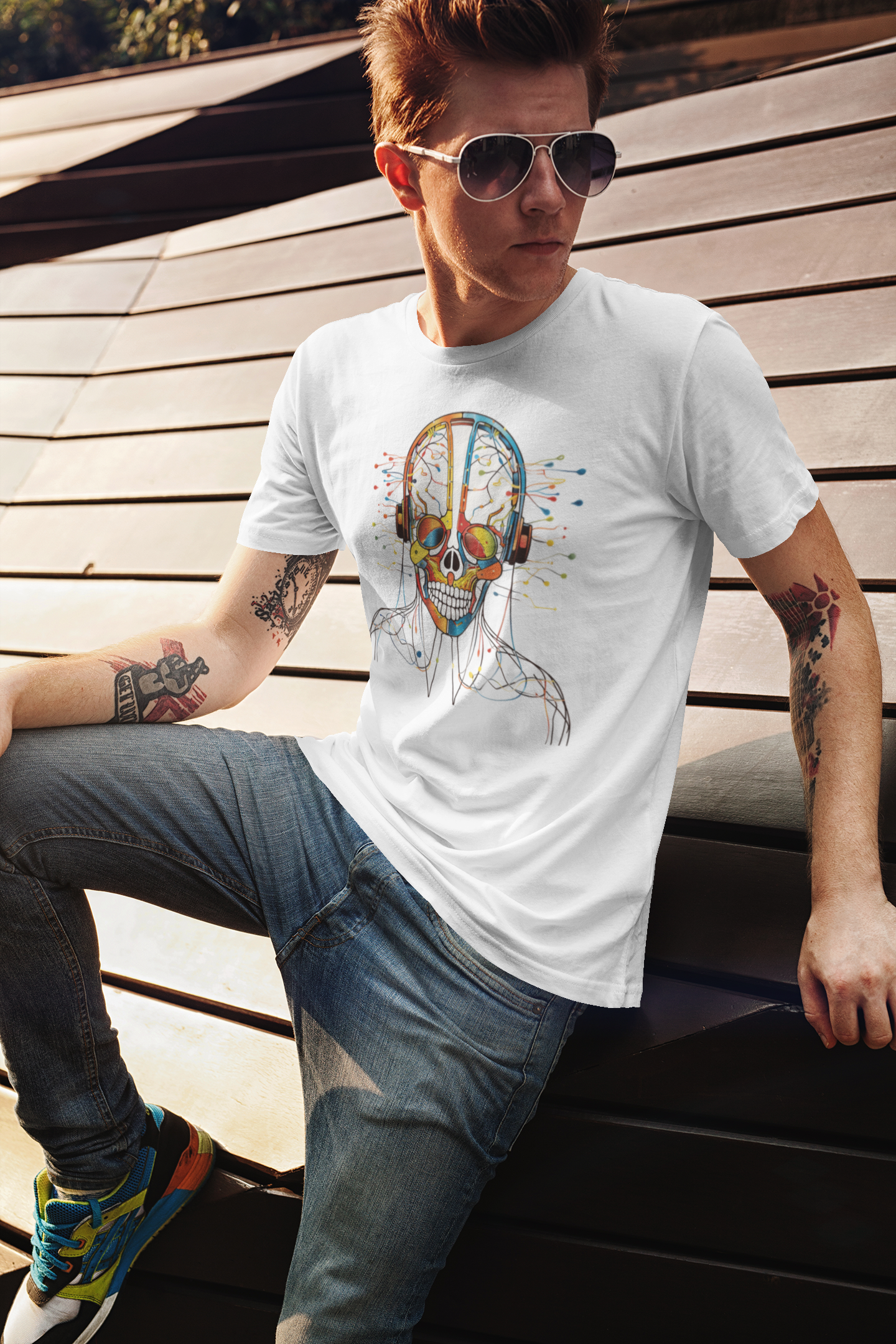 Graphical skeletons collection: Colorful Skull with Headphones Design