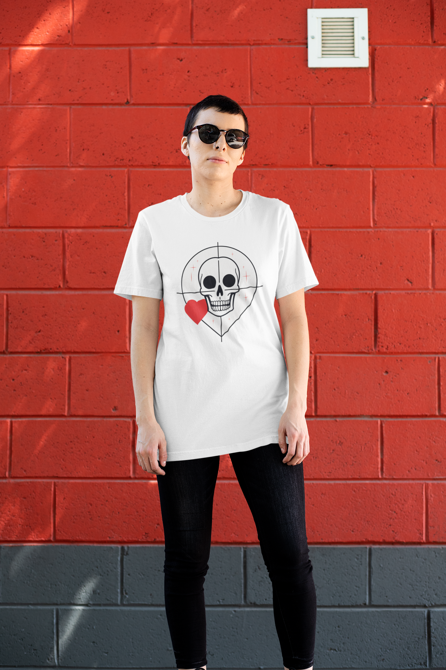 Graphical skeletons collection: Skull with a Heart Line art minimalist